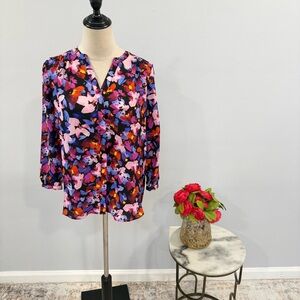 NYDJ Multicolor Floral Pintuck 3/4 Sleeves Blouse - Size XXS - Oversized Reemoly